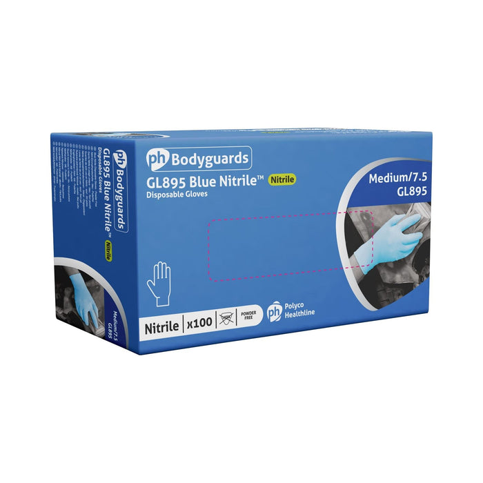 Bodyguards GL895 Powder Free Blue Nitrile Disposable Gloves Medium Box of 100 Bodyguard  - Dynamic Drive