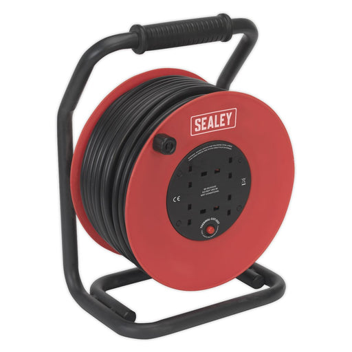 Sealey Cable Reel 50m 4 x 230V 2.5mmï Heavy-Duty Thermal Trip CR25025 Sealey  - Dynamic Drive