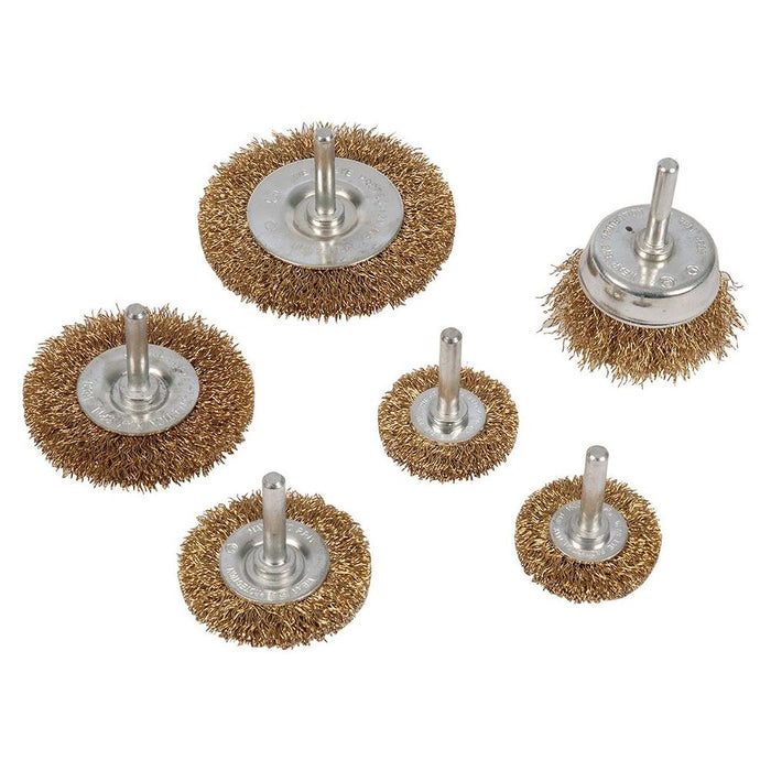 Silverline Brassed Steel Wire Wheel & Cup Brush Set 6pce 6pce Silverline  - Dynamic Drive