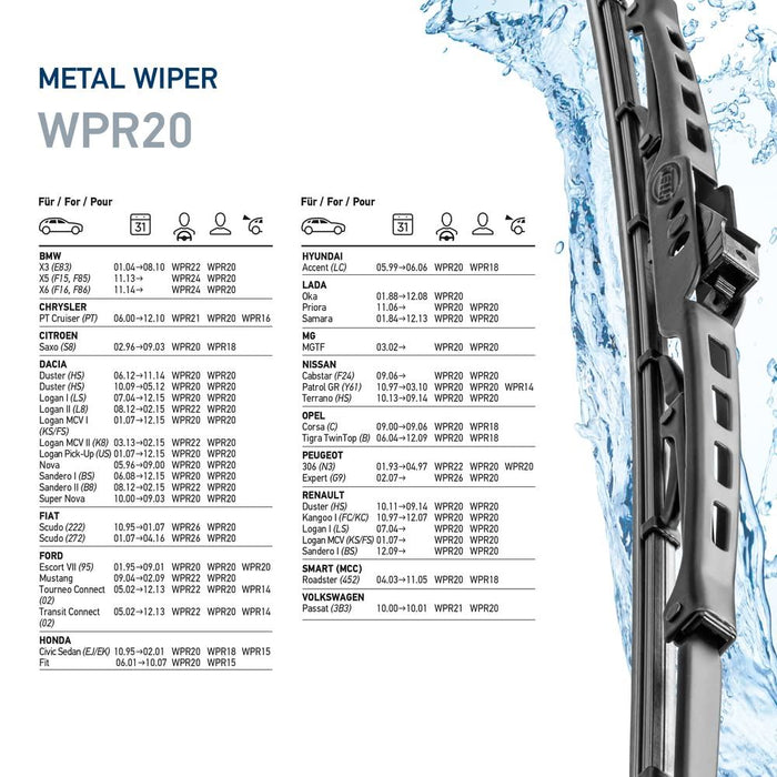 Hella Metal Wiper Wiper Blade WPR20 20" 500mm Front Quantity: 1 9XW 190 253-201 Hella  - Dynamic Drive