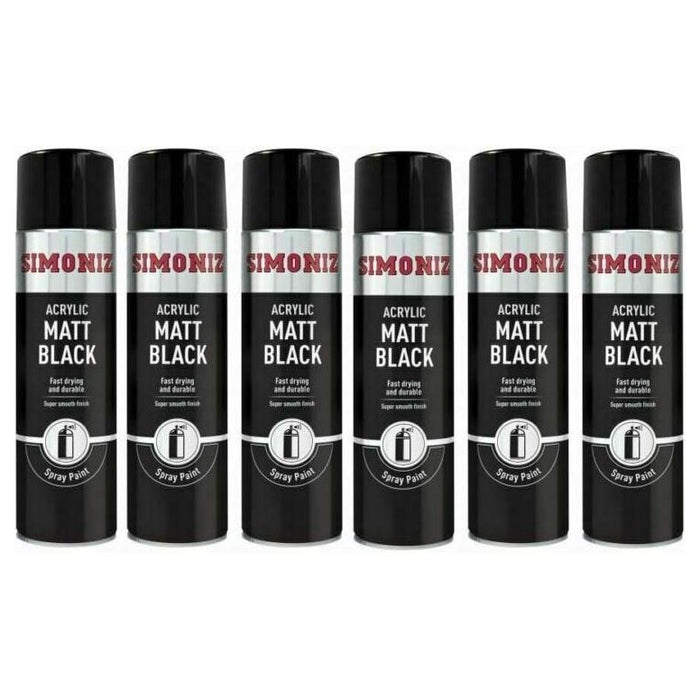 6x Simoniz Large Matt Black Acrylic Aerosol Car Auto Spray Paint 500ml SIMP17D Simoniz  - Dynamic Drive