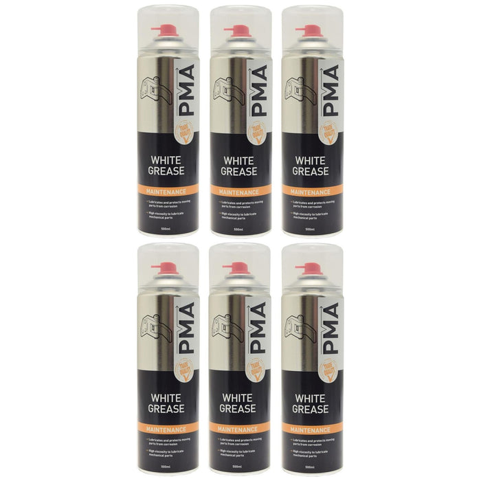 6 x PMA White Calcium Grease Multi Purpose PTFE Lubricant Aerosol Spray WHGR