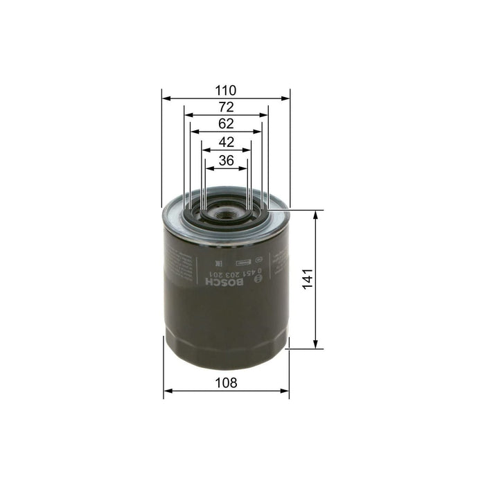 Genuine Bosch Car Oil Filter P3201 fits Vauxhall Movano - 2.5 - 98-00 0451203201