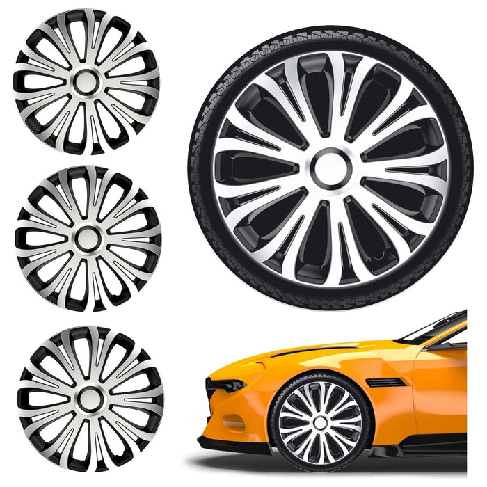 4x Wheel Trims Hub Caps 14" Covers in Silver and Black Alloy Look UKB4C  - Dynamic Drive