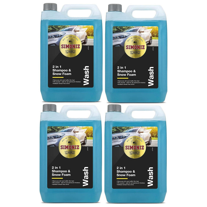 4x Simoniz Car Shampoo & Snow Foam Removes Dirt Streak-Free Cleaner 5L