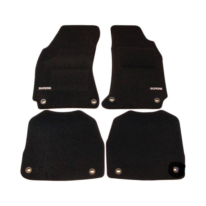 Tailored Logo Velour Carpet Floor Mats for Skoda Superb MK1 2001-2008 Fix UKB4C  - Dynamic Drive