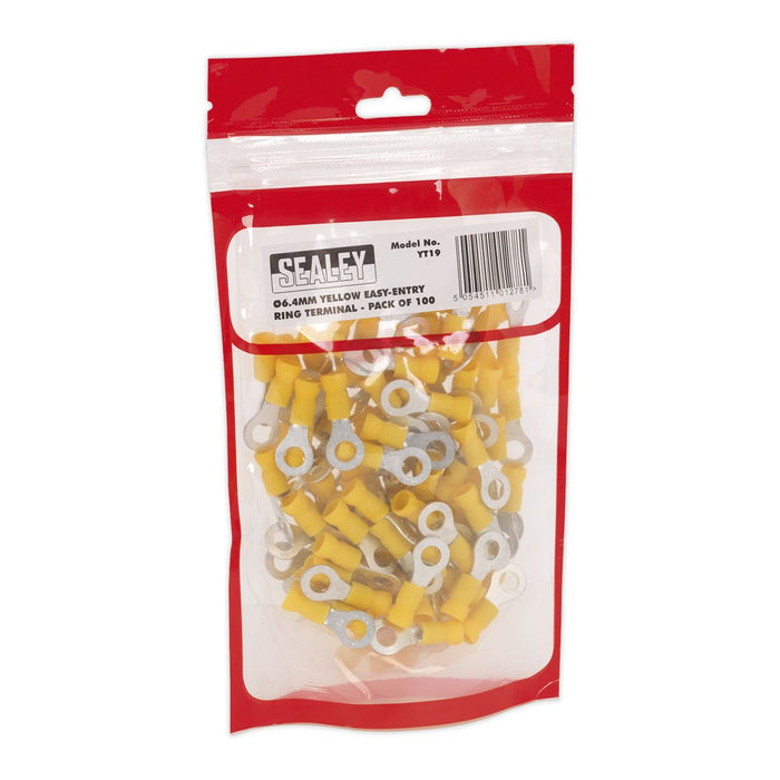 Sealey Easy-Entry Ring Termina l6.4mm (1/4") Yellow Pack of 100 YT19