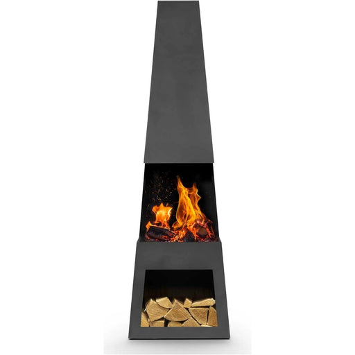 Dellonda Outdoor Chiminea Fireplace Fire Pit Heater Firewood Storage Black Steel Dellonda  - Dynamic Drive