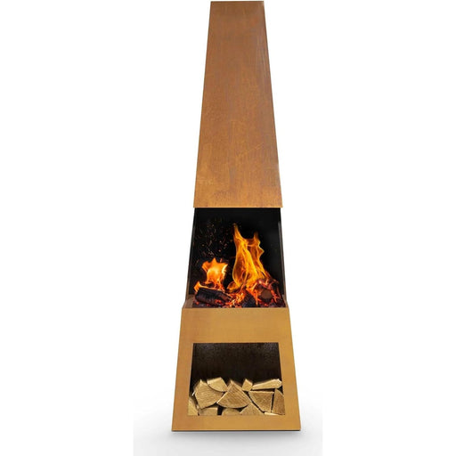 Dellonda Outdoor Chiminea Fireplace Heater Firewood Storage - Corten Steel Dellonda  - Dynamic Drive