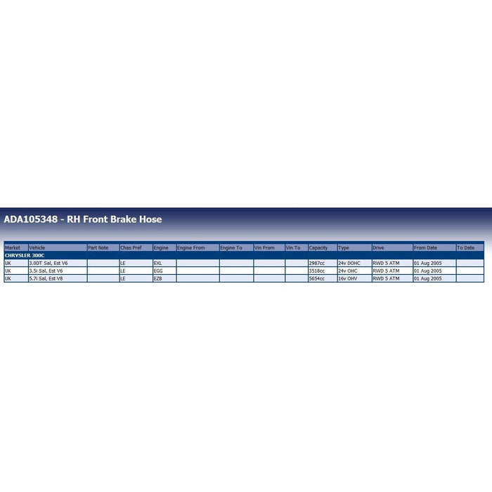 Blue Print ADA105348 Brake Hose Fits Chrysler