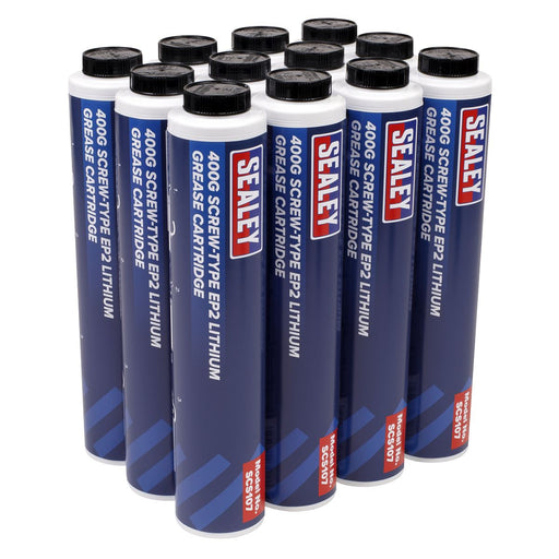 Sealey Screw-Type EP2 Lithium Grease Cartridge 400g Pack of 12 SCS108 Sealey  - Dynamic Drive