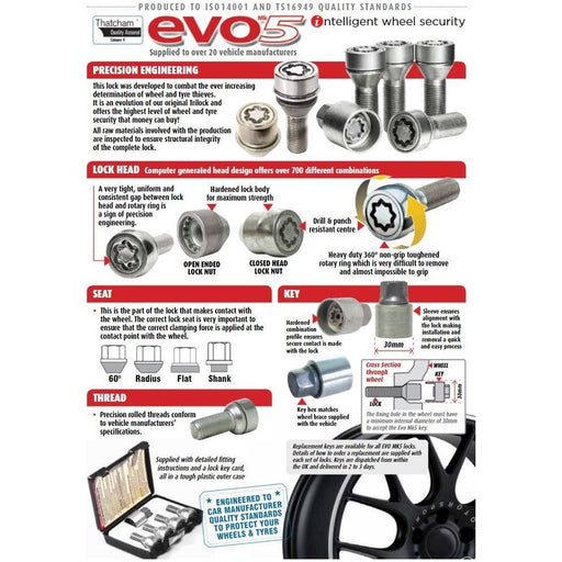 Anti Theft Locking Wheel Bolt Set fits Fiat Ducato 2007> (M16 Thread) Thatcham A UKB4C  - Dynamic Drive