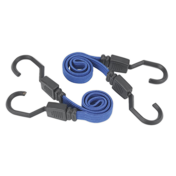 Sealey 2pc Flat Bungee Cord Set 460-1040mm Heavy-Duty Steel Hooks Tie Rope Sealey  - Dynamic Drive