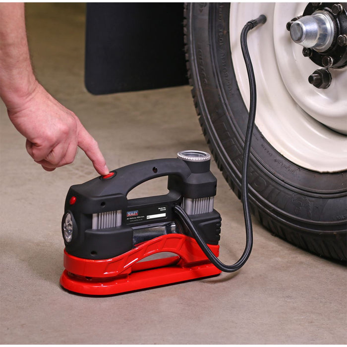 Sealey Tyre Inflator/Mini Air Compressor With Work Light Sealey  - Dynamic Drive