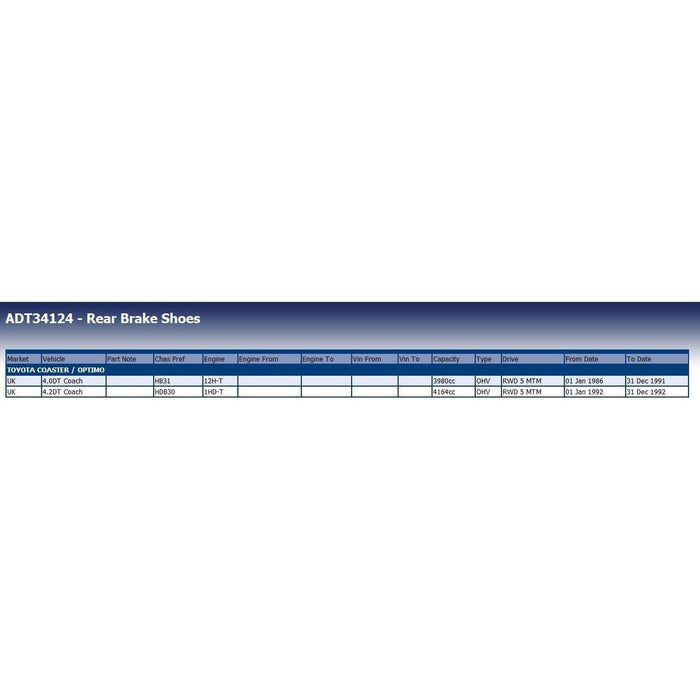 Blue Print ADT34124 Brake Shoe Set Fits Toyota