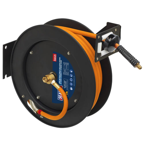 Sealey 15m Retractable High-Visibility Hybrid Air Hose with Metal Reel 10mm ID Sealey  - Dynamic Drive