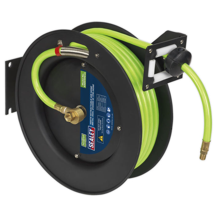 Sealey Retractable Air Hose Metal Reel 15m10mm ID High-Visibility TPR Hose Sealey  - Dynamic Drive