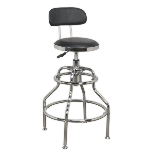 Sealey Workshop Stool Pneumatic Adj Height Swivel Seat & Back Rest SCR14 Sealey  - Dynamic Drive