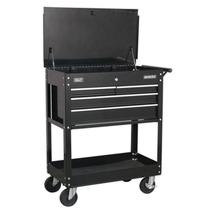 Sealey Heavy-Duty Mobile Tool & Parts Trolley with 4 Drawers & Lockable Top Blac Sealey  - Dynamic Drive