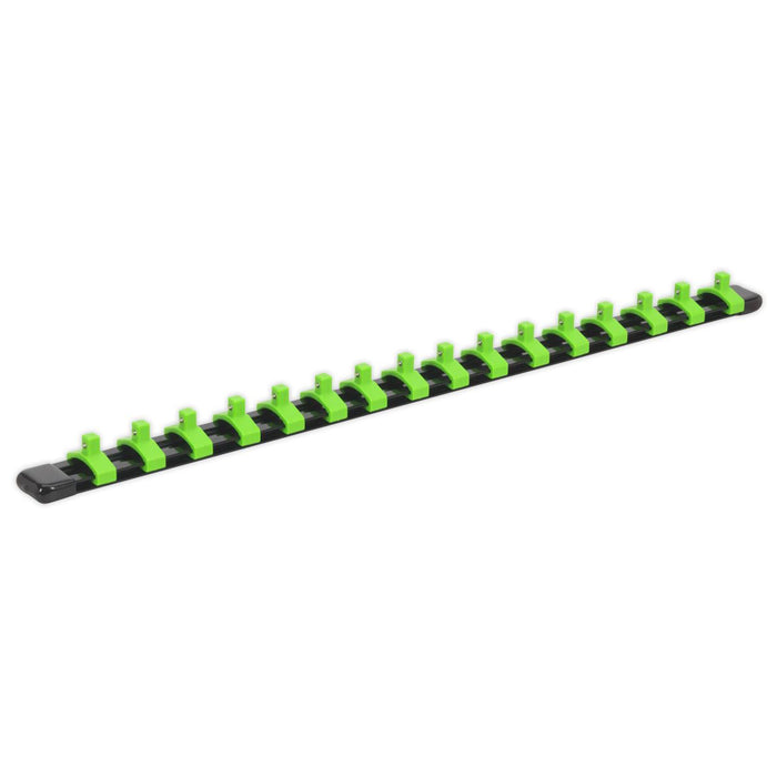 Sealey Socket Retaining Rail with 16 Clips 1/4"Sq Drive Hi-Vis Green AK27052HV