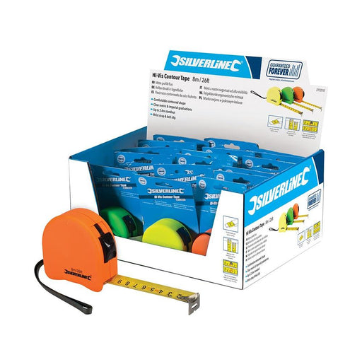 Silverline Hi-Vis Contour Tape Display Box 18pce 8m / 26ft x 25mm Silverline  - Dynamic Drive