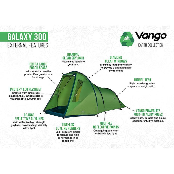 Vango Galaxy 300 3 Person Pole Tent Camping Hiking Vango  - Dynamic Drive