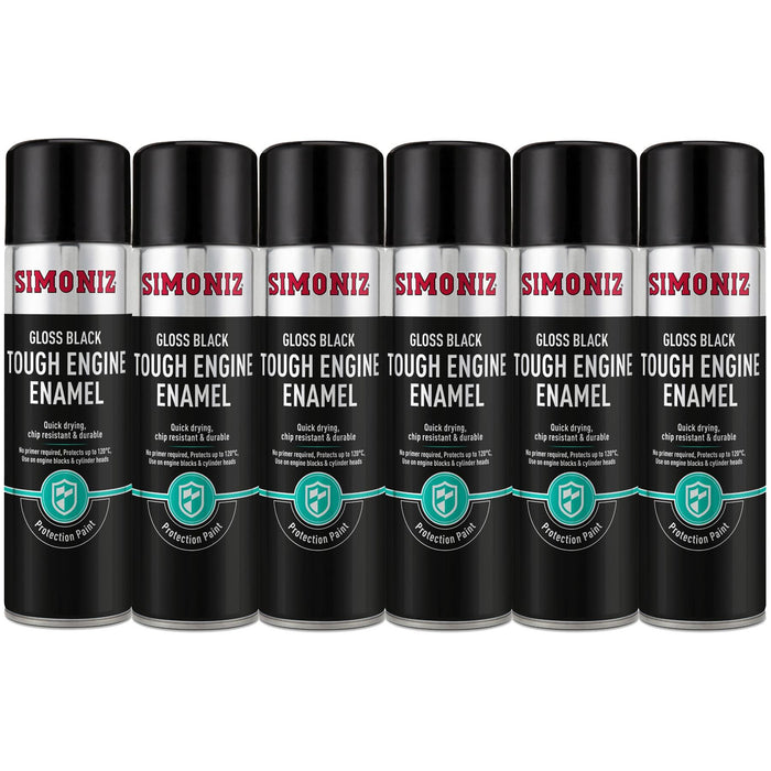 6x Simoniz Gloss Black Tough Car Spray Protection Paint Aerosol Enamel 500ml Simoniz  - Dynamic Drive