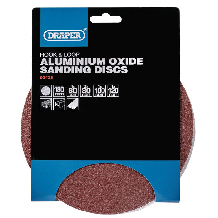 Draper Hook and Loop Aluminium Oxide Sanding Discs, 180mm, Assorted Grit (Pack o Draper  - Dynamic Drive