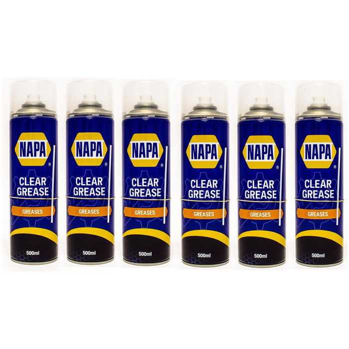 6x NAPA Clear Spray Grease 500ml Water Resistant Aerosol Lubricant PTFE Chain Napa  - Dynamic Drive