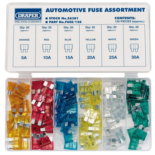 Draper Standard Automotive Plug-In Fuse Assortment (120 Piece) 56381 Draper  - Dynamic Drive