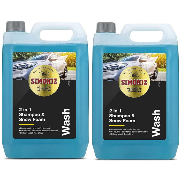 2x Simoniz Car Shampoo & Snow Foam Removes Dirt Streak-Free Cleaner 5L