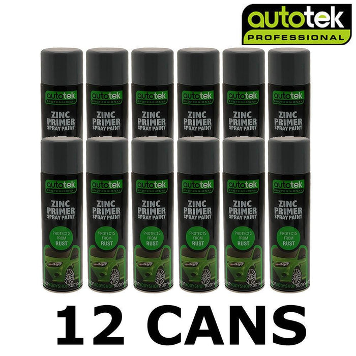 12x AUTOTEK Professional Zinc Primer 500ml Spray Paint High Coverage