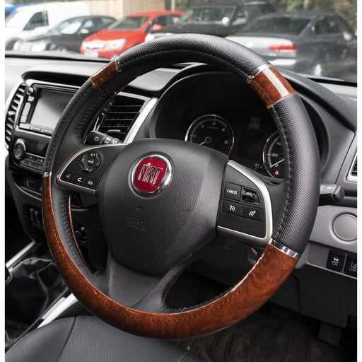 Wood Effect & Black Luxury Steering Wheel Cover fits VW fits Volkswagen Passat UKB4C  - Dynamic Drive