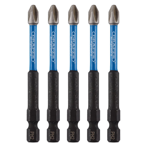 Draper Expert Cross Slot/PH Type Impact Screwdriver Bits, No.2 x 75mm, 1/4" Hex Draper  - Dynamic Drive