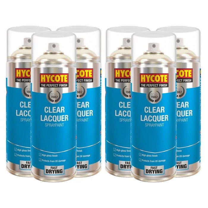 6x Hycote Clear Lacquer Spray Paint Aerosol Fast-Drying High Gloss Coating 400ml Hycote  - Dynamic Drive