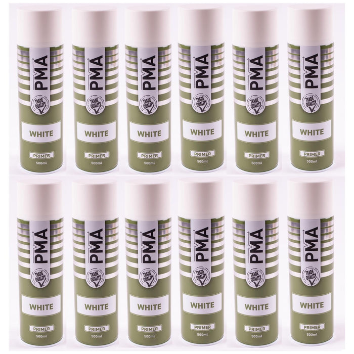 12X PMA Aerosol Spray Primer White 500ml High Coverage Plastic Primer PMA  - Dynamic Drive