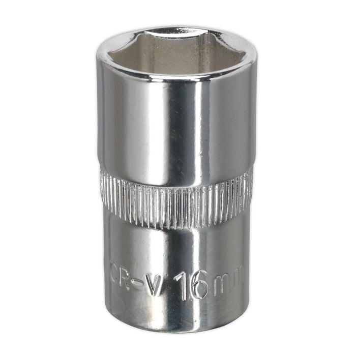 Sealey WallDrive Socket 16mm 1/2"Sq Drive Fully Polished SP1216