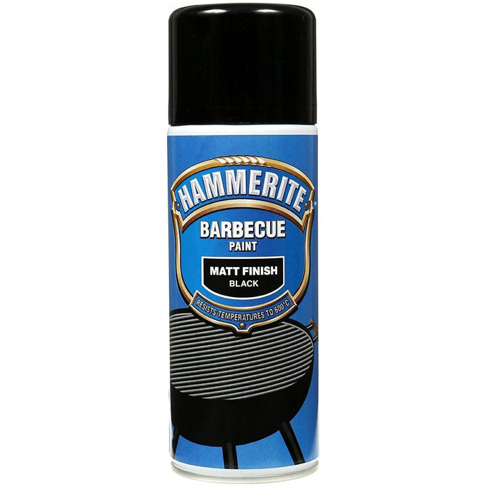 2x Hammerite BBQ Barbecue Spray Paint Aerosol 400ml Hi-Heat Matt Black Hammerite  - Dynamic Drive