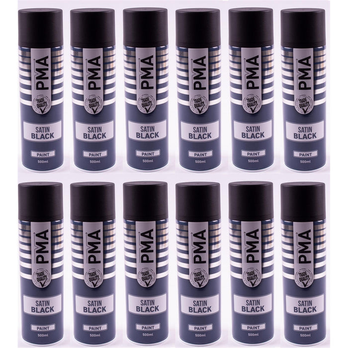 12 X Autotek Satin Black Paint Spray Aerosol 500Ml High Coverage Satin Black