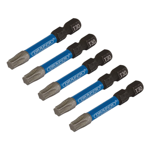 Draper Expert TX-STAR Impact Screwdriver Bits, T30 x 50mm, 1/4" Hex (Pack of 5) Draper  - Dynamic Drive