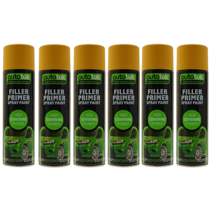 6x Autotek Yellow Filler Primer 500ML High Covering Spray Paint Professional