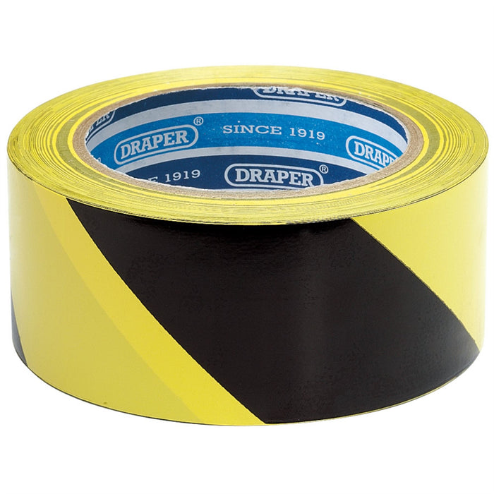 Draper Adhesive Hazard Tape Roll, 33m x 50mm, Black and Yellow 63382