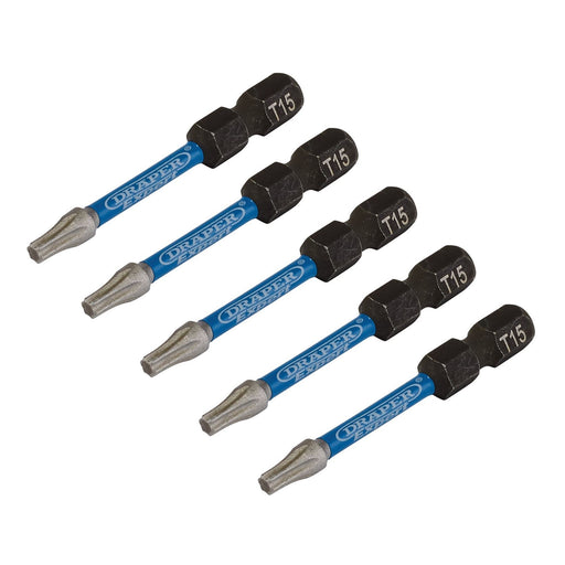 Draper Expert TX-STAR Impact Screwdriver Bits, T15 x 50mm, 1/4" Hex (Pack of 5) Draper  - Dynamic Drive