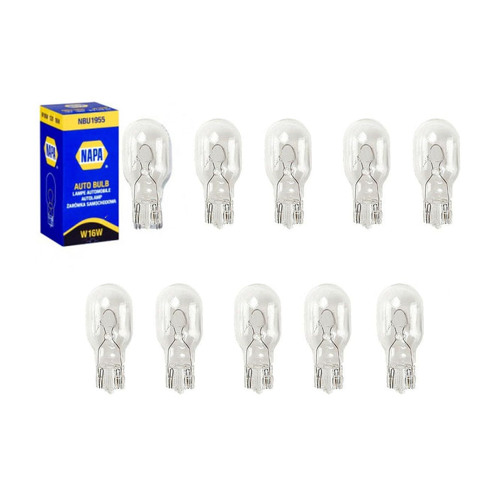 10 x NAPA Auxiliary Capless Miniature Bulb W16W 12V 16W W2.1x9.5d (NBU1955)