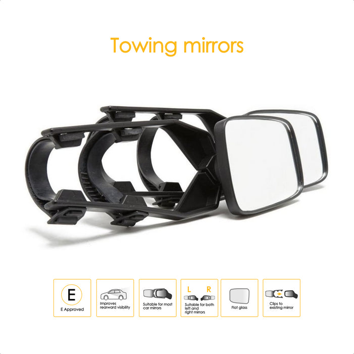 2x Caravan Towing Mirrors Car Van Wing Mirrors Extension Mirror Pair Flat Glass