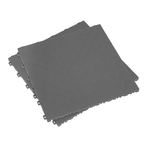 Sealey Polypropylene Floor Tile 400 x 400mm Grey Treadplate Pack of 9 FT3G Sealey  - Dynamic Drive