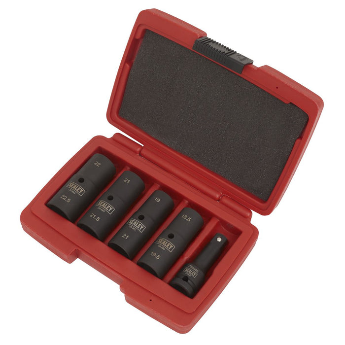 Sealey Deep Impact Socket Set 1/2"Sq Drive 77mm Double Ended 18.5-22.5mm 5pc