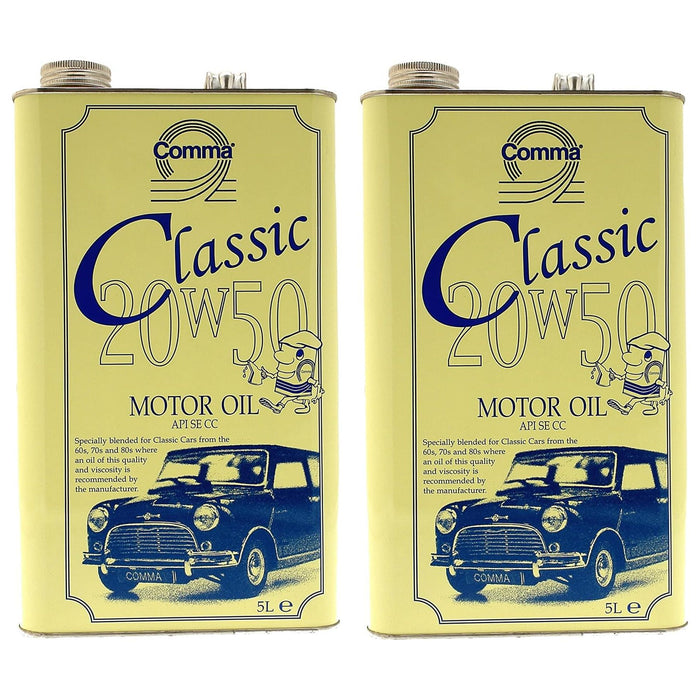 2x Comma - Classic Motor Oil Car Engine Performance 20W50 Old Engines - 5L = 10L Comma  - Dynamic Drive