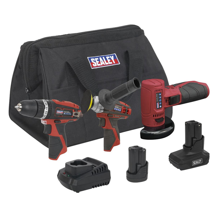 Sealey 3 x SV12 Series Cordless Power Tool Combo Kit 12V - 2 Batteries Sealey  - Dynamic Drive