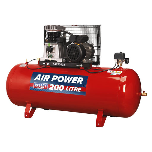 Sealey Air Compressor 200L Belt Drive 3hp with Cast Cylinders SAC2203B Sealey  - Dynamic Drive